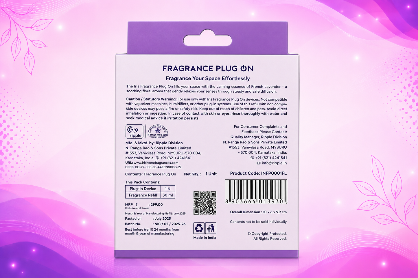 IRIS FRAGRANCE PLUG ON- FRENCH LAVENDER