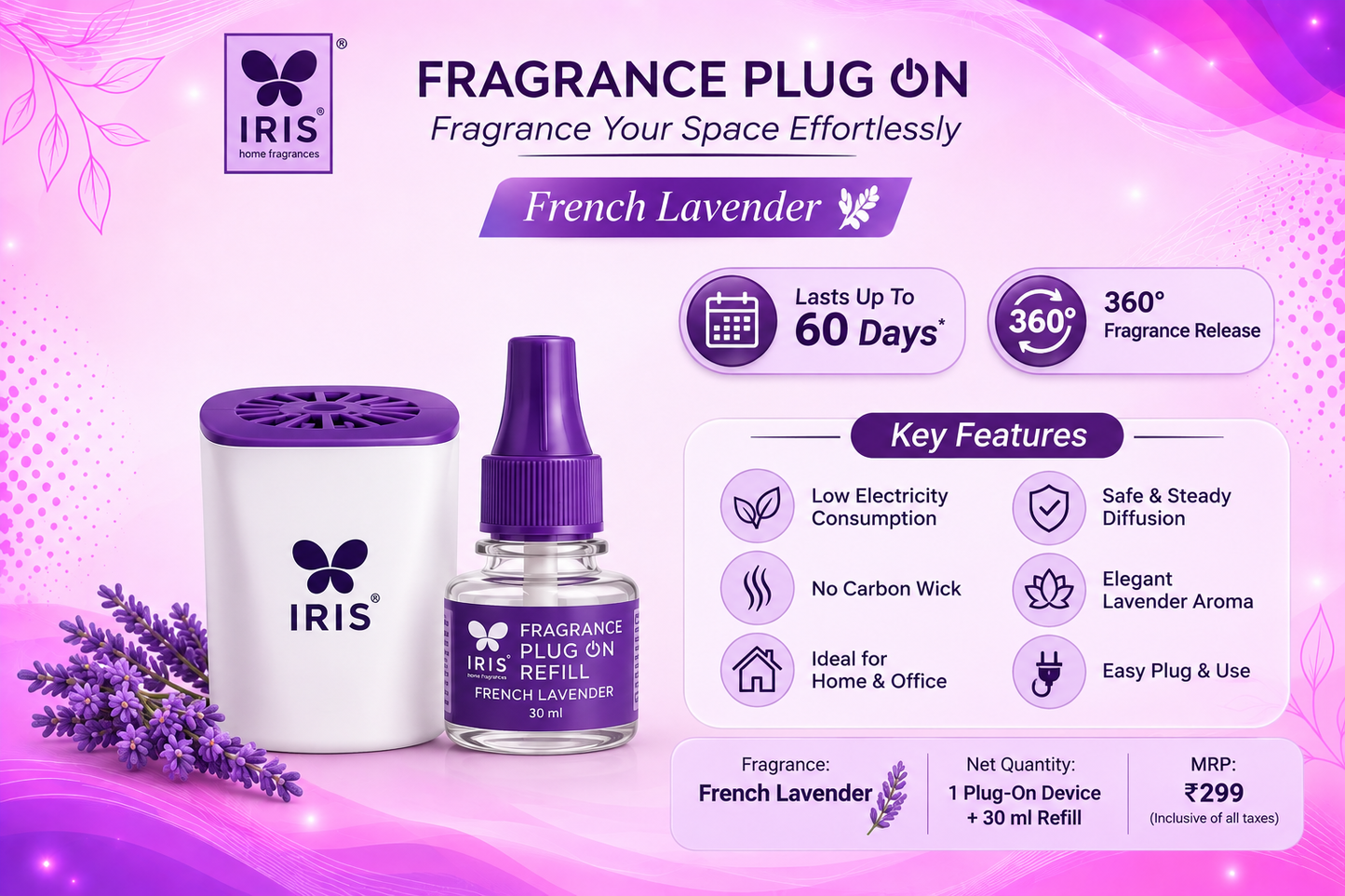 IRIS FRAGRANCE PLUG ON- FRENCH LAVENDER